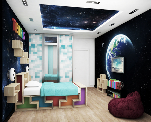 Двухуровневые потолки с фотопечатью в детской