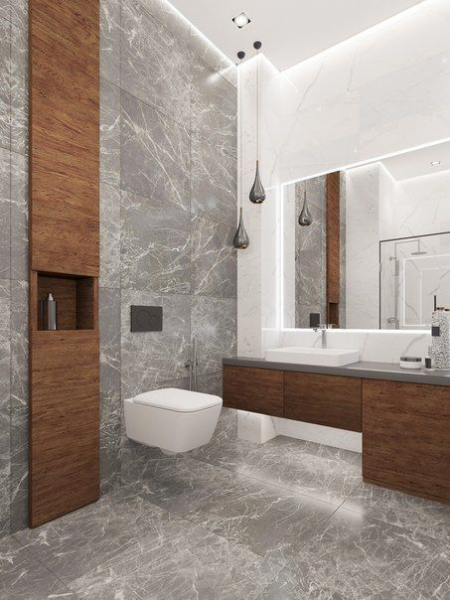 Белый потолок с подсветкой в ванную