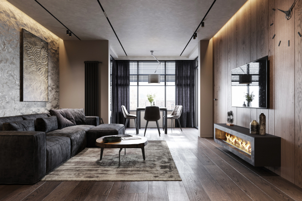 Матовый потолок с трековыми светильниками