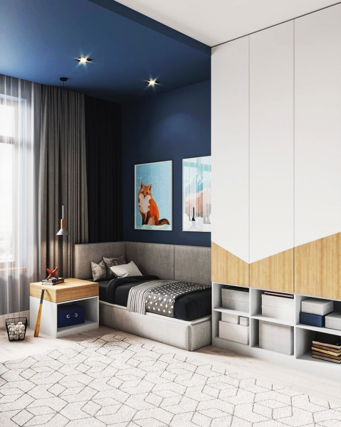 Цветные матовые потолки с нишей под карниз в детской