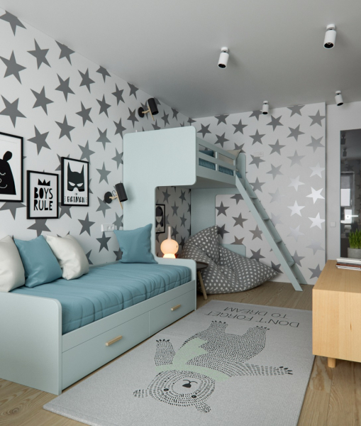 Белой потолок с трековыми светильниками