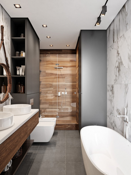 Белый матовый потолок в ванной