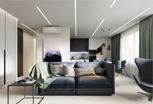 Световые линии в дизайнерском потолке