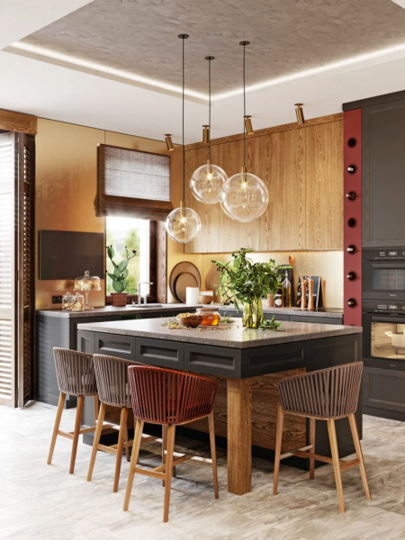 Потолок с фотопечатью на кухне