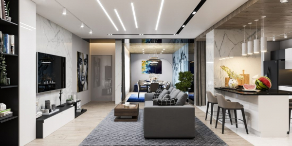 Световые и трековые линии на потолке