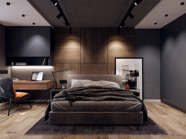 Чёрный потолок в спальной комнате