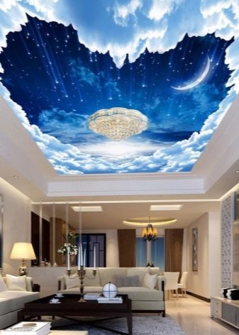 Фото натяжного потолка в виде неба с облаками