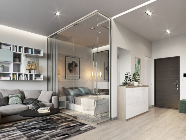 Зонированный потолок в студии