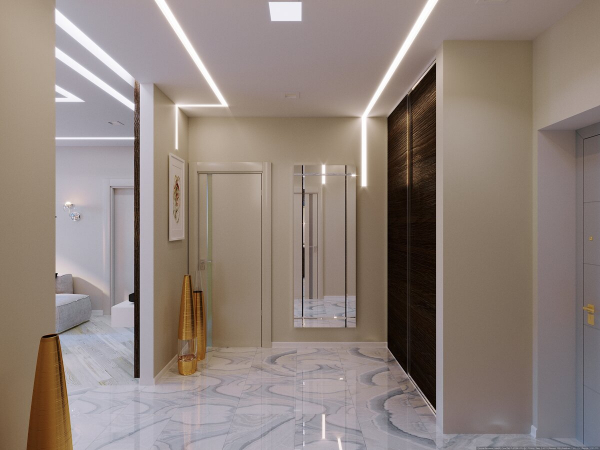 Световые линии на потолке в прихожей