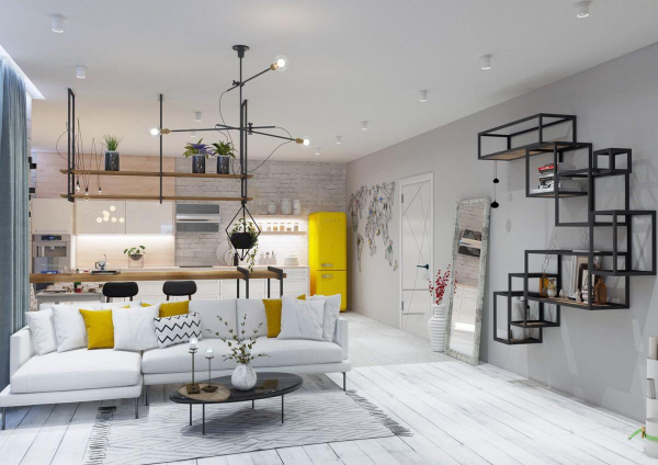 Натяжной потолок в квартире студии