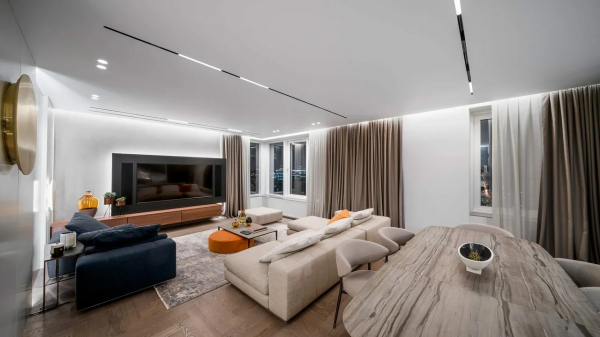 Современный потолок со встроенным карнизом