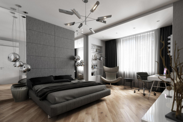 Двухуровневый потолок с разделением зон в студии