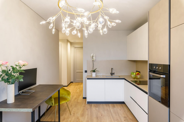 Матовый потолок с люстрой #1